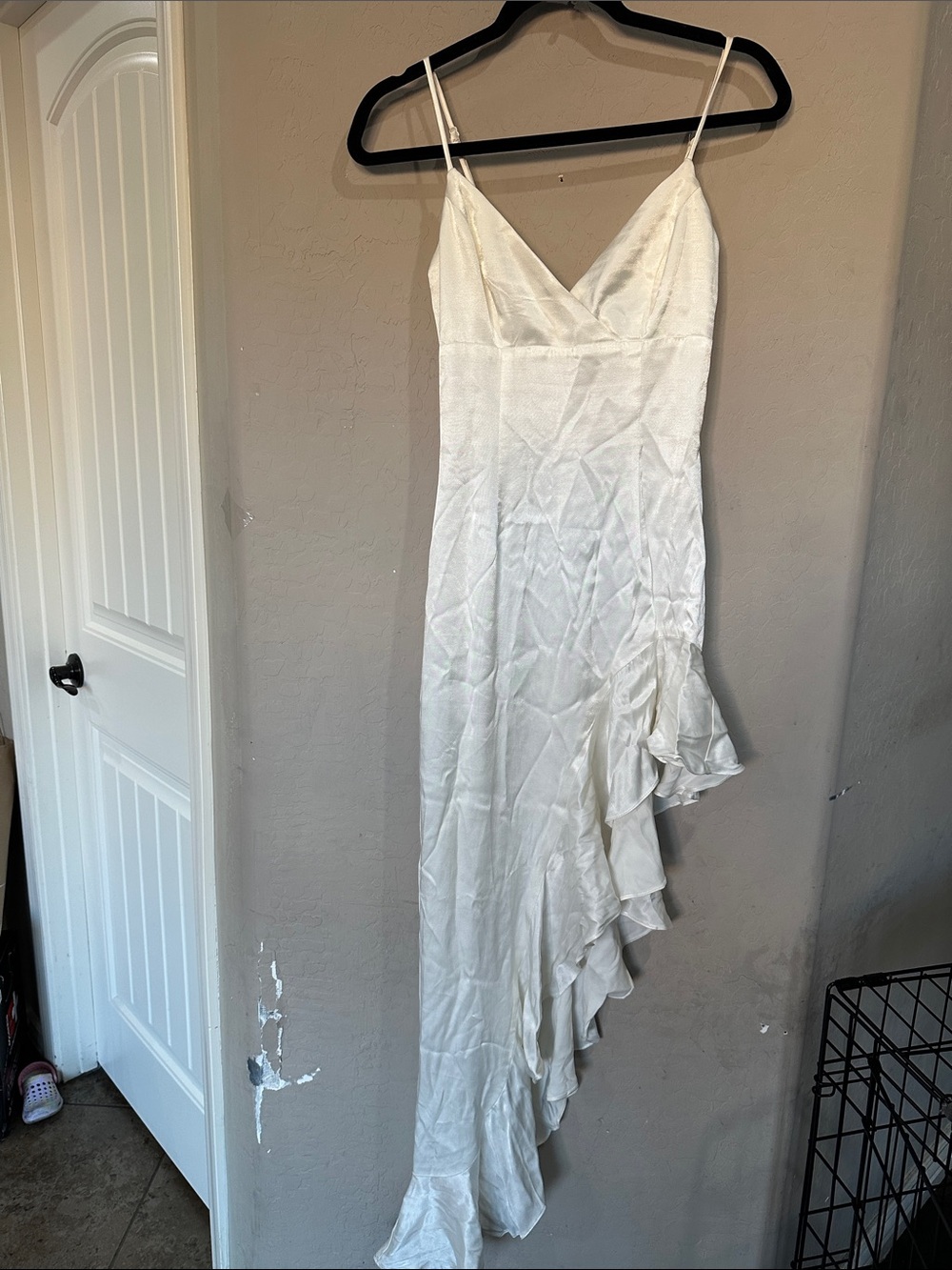 Bardot Ivory Asymmetrical Ruffle Slip Dress